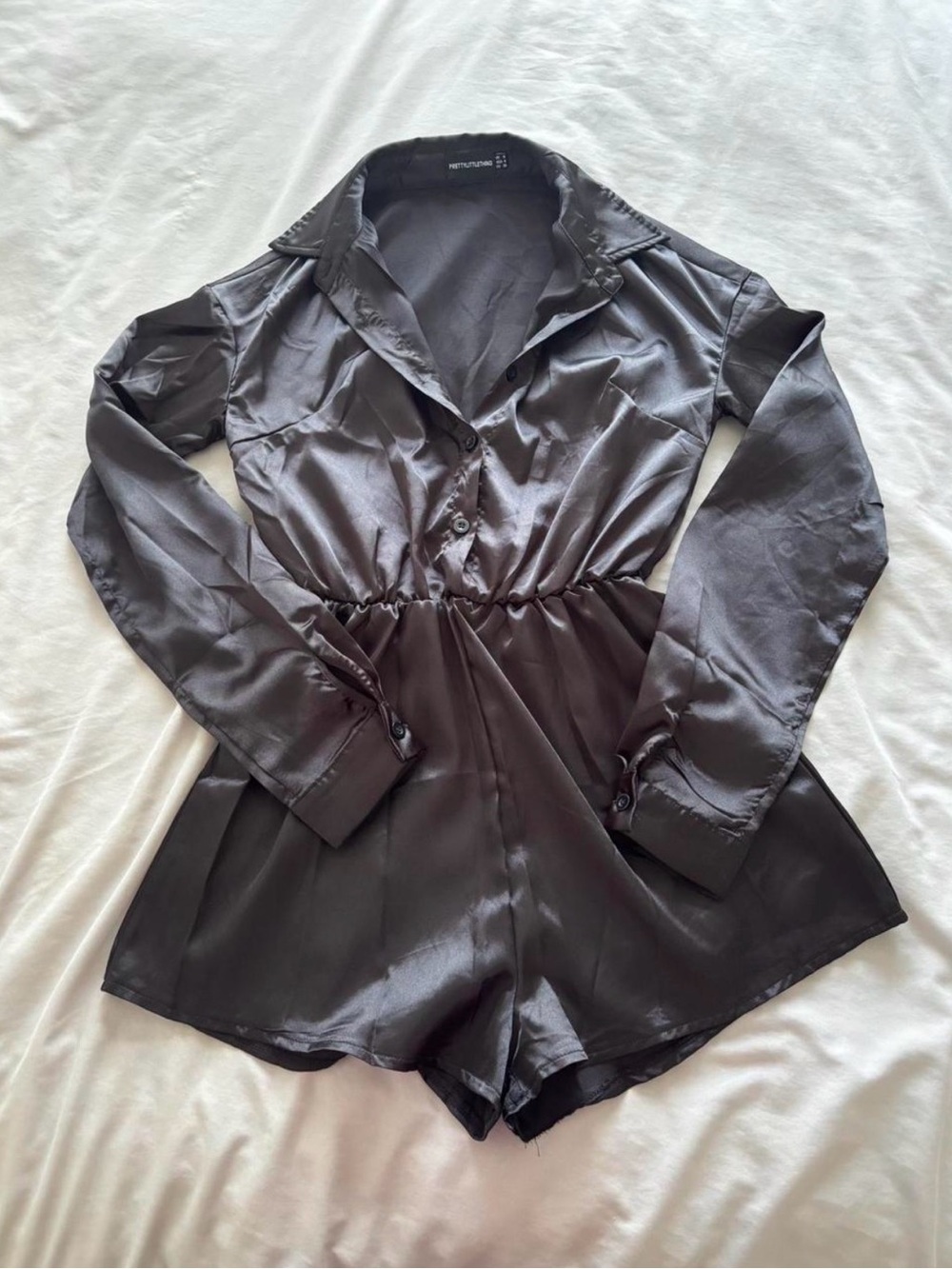 Pretty Little Thing Satin Long Sleeve Romper